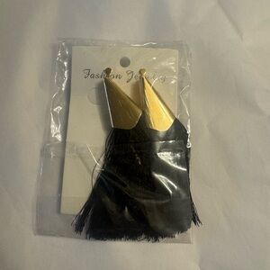 Black and Gold Tassel Earrings